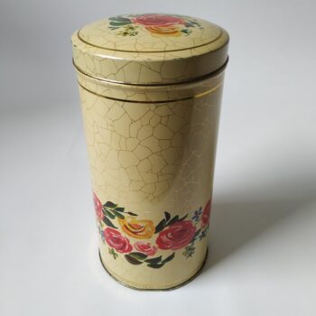 Vintage beschuitbus met bloemmotief en craquelé van Verkade uit 1968