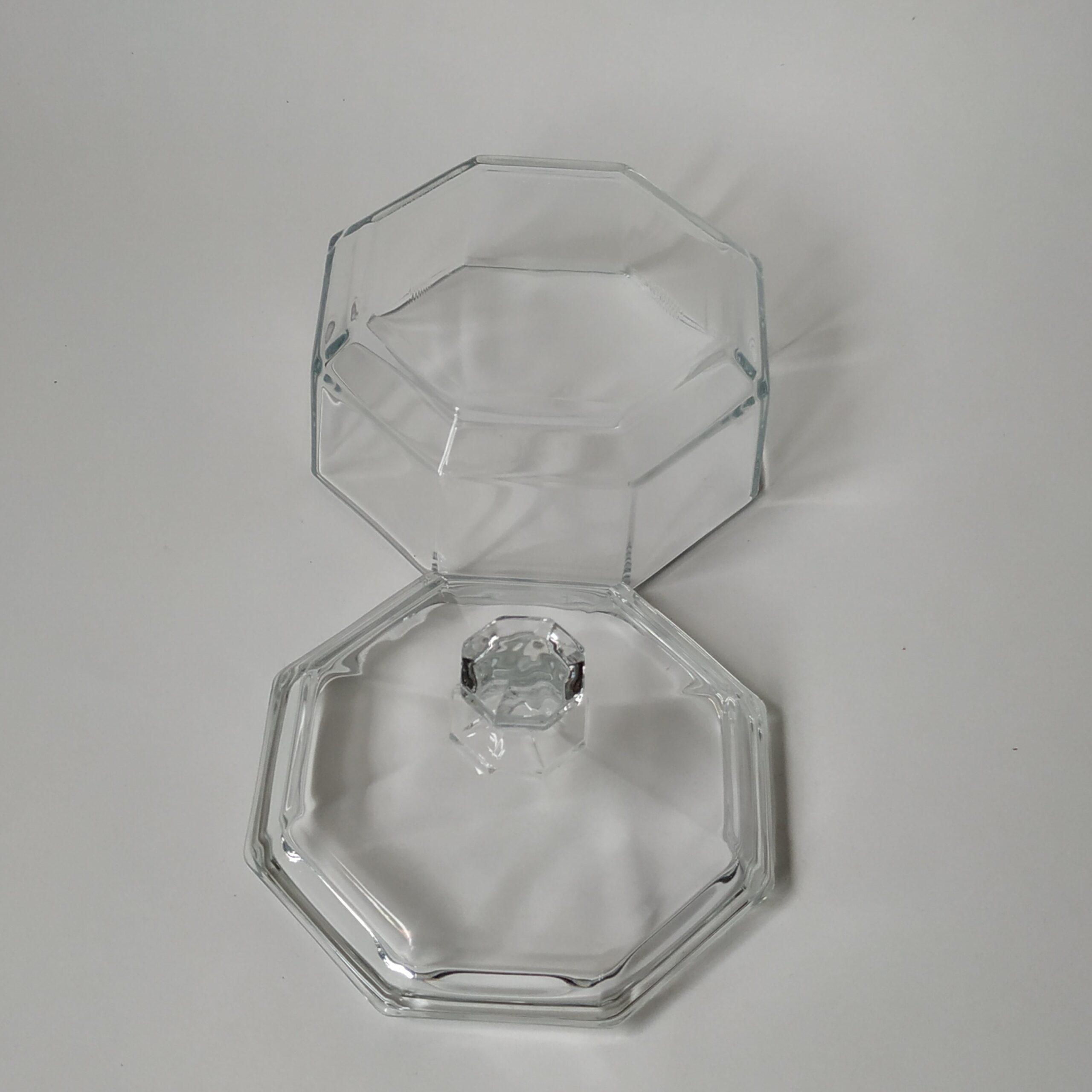 Bonbon schaaltje Arcoroc France met deksel – acht hoekig van glas – diameter 11,5 cm – hoogte 10 cm (3)