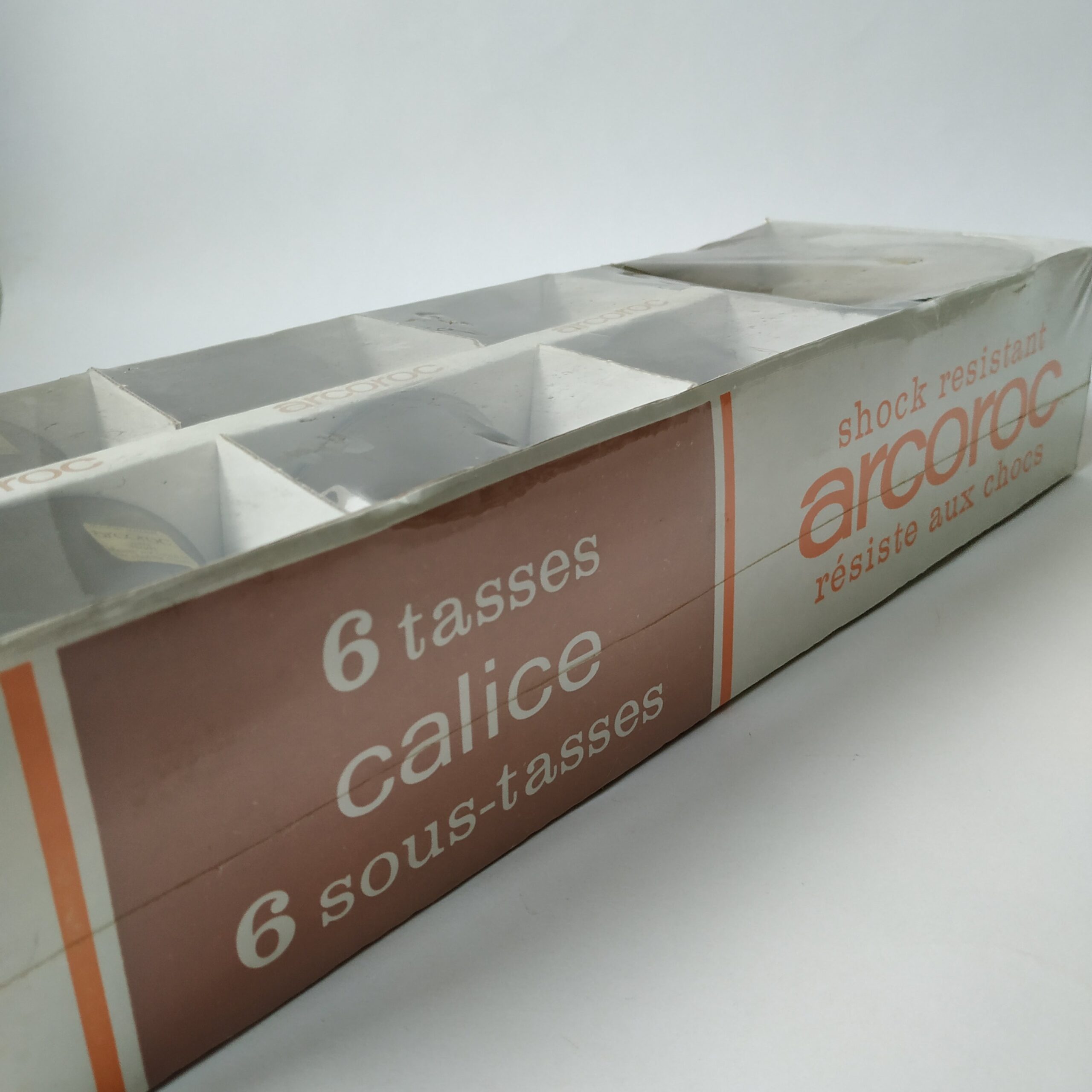 Kop en schotel Arcoroc France – smoked glass jaren 70 – 6 stuks – originele verpakking (2)