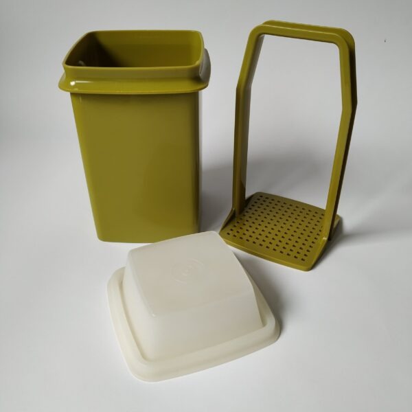 Vintage augurkenpot / tafelzurenhouder van Tupperware met zeef/lift in de kleur mosgroen