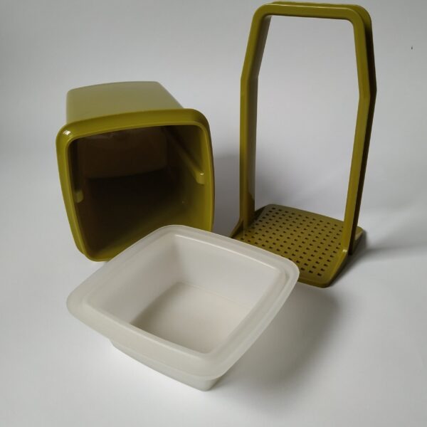 Vintage augurkenpot / tafelzurenhouder van Tupperware met zeef/lift in de kleur mosgroen