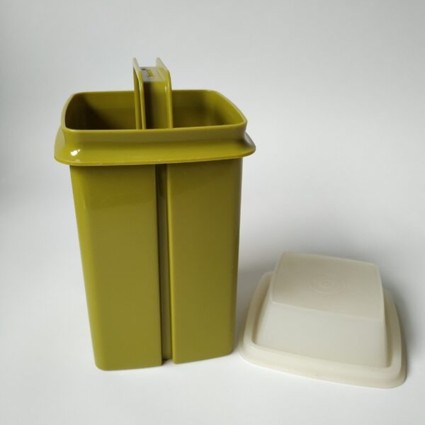 Vintage augurkenpot / tafelzurenhouder van Tupperware met zeef/lift in de kleur mosgroen