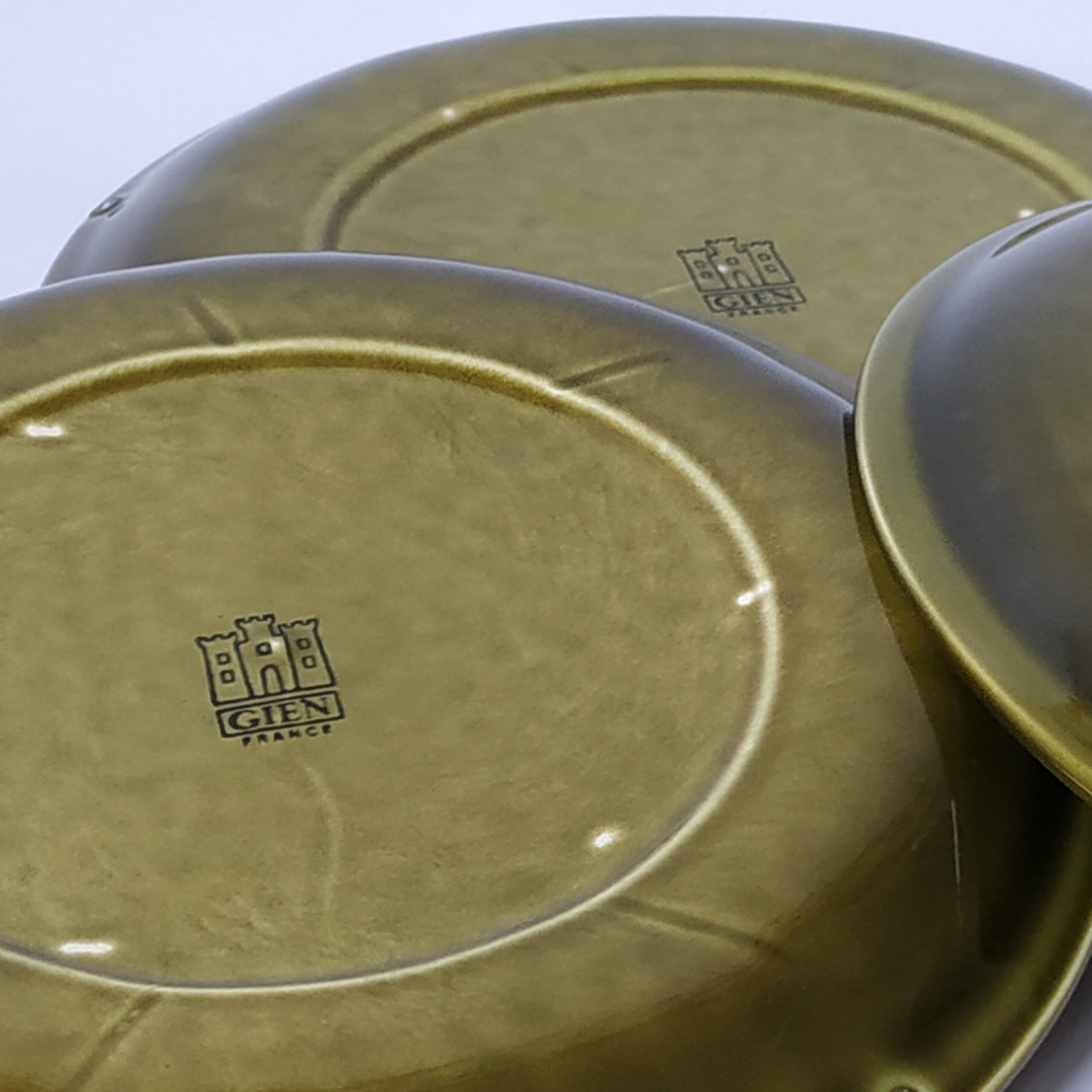 Fondue – gourmet borden Gien France – mosgroen 6 vakken – diameter 21,5 cm – 3 stuks (2)