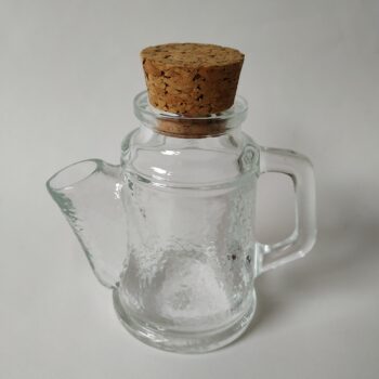 Vintage glazen pindastrooier/pindadispenser met kurken dop van WMF