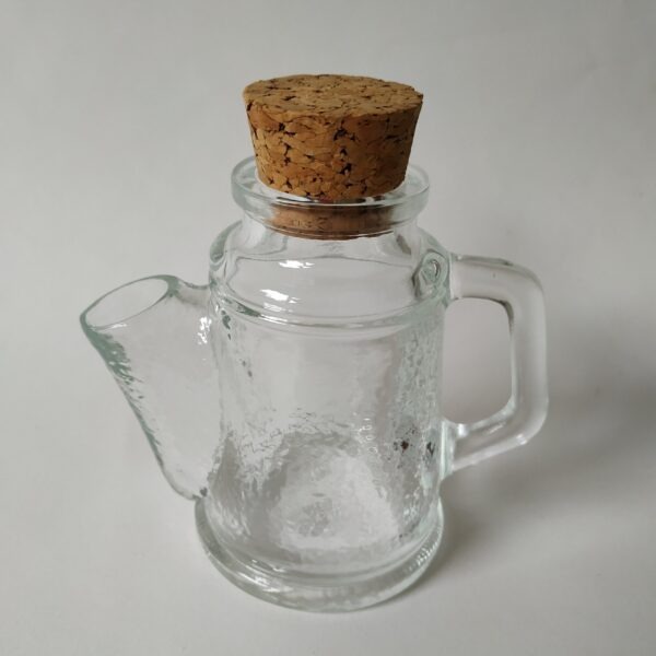 Vintage glazen pindastrooier/pindadispenser met kurken dop van WMF