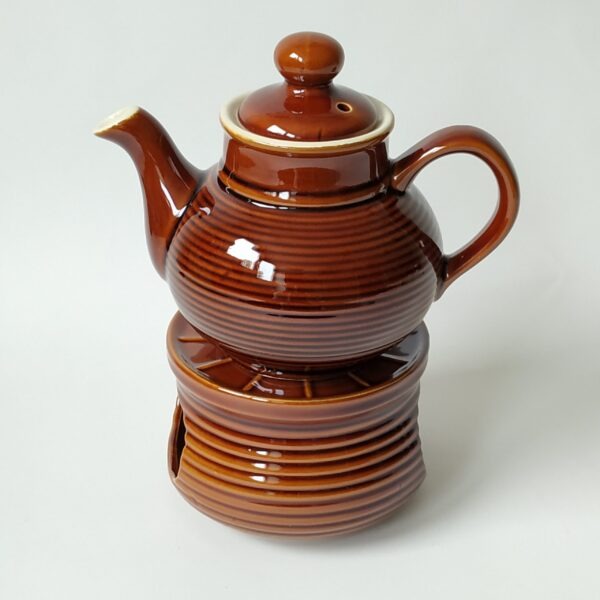 Vintage bruine theepot Melitta met theelicht (rechaud)