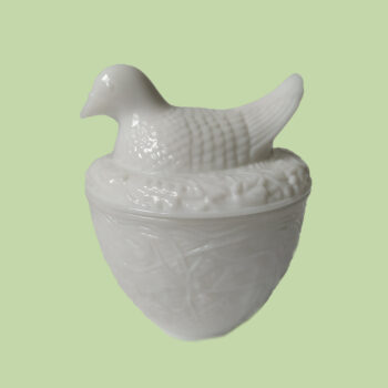 Vintage melkglas voorraadpot van Avon