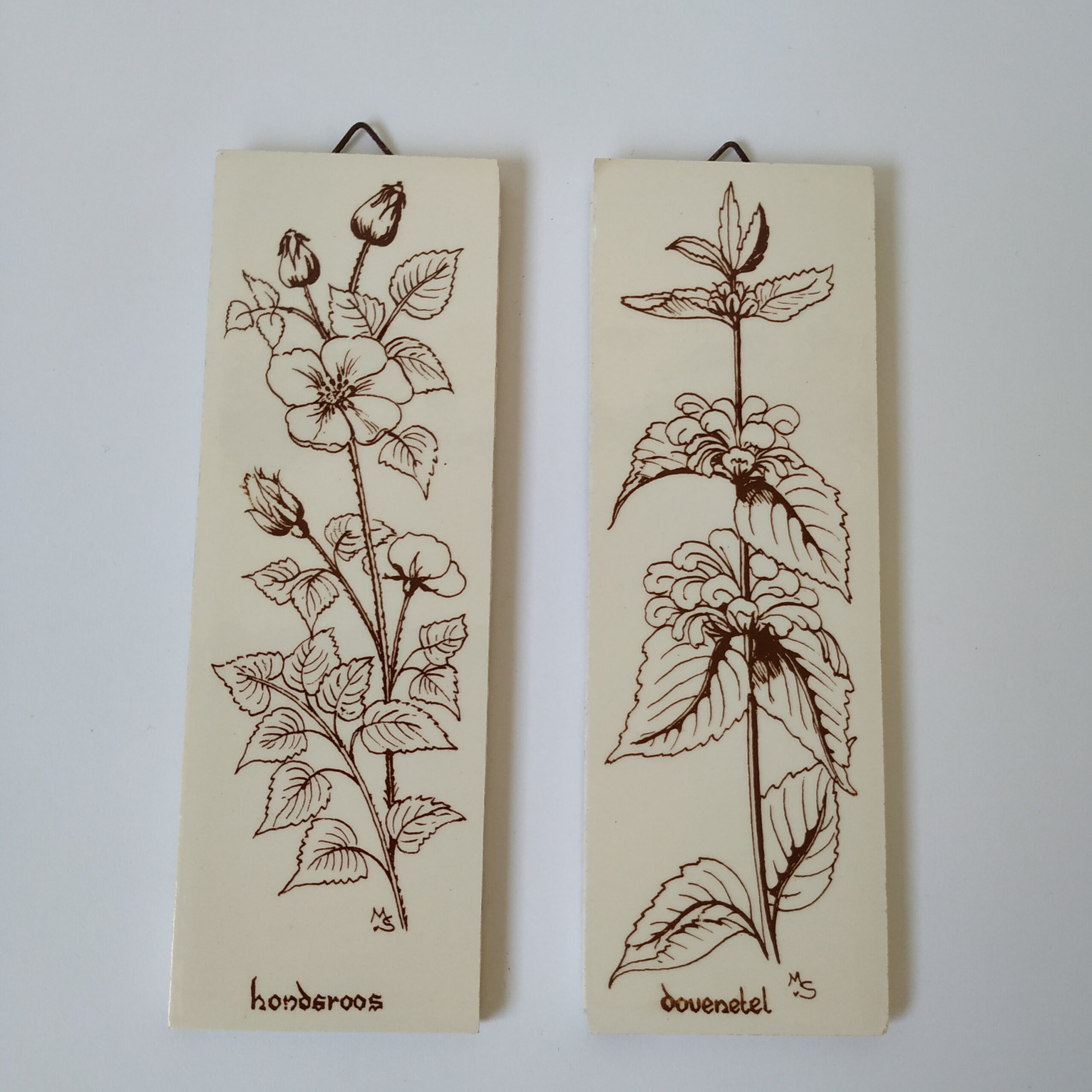 Wandtegels bloemen-planten – hondsroos en dovenetel – 15x5x0,5 cm (1)