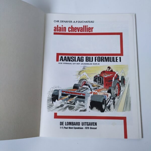 Vintage stripboek Alain Chevallier, aanslag bij formule 1 uit 1980