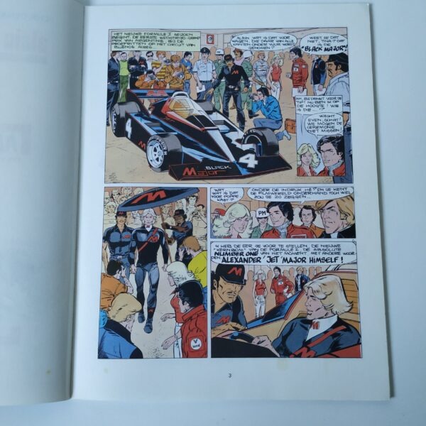 Vintage stripboek Alain Chevallier, aanslag bij formule 1 uit 1980