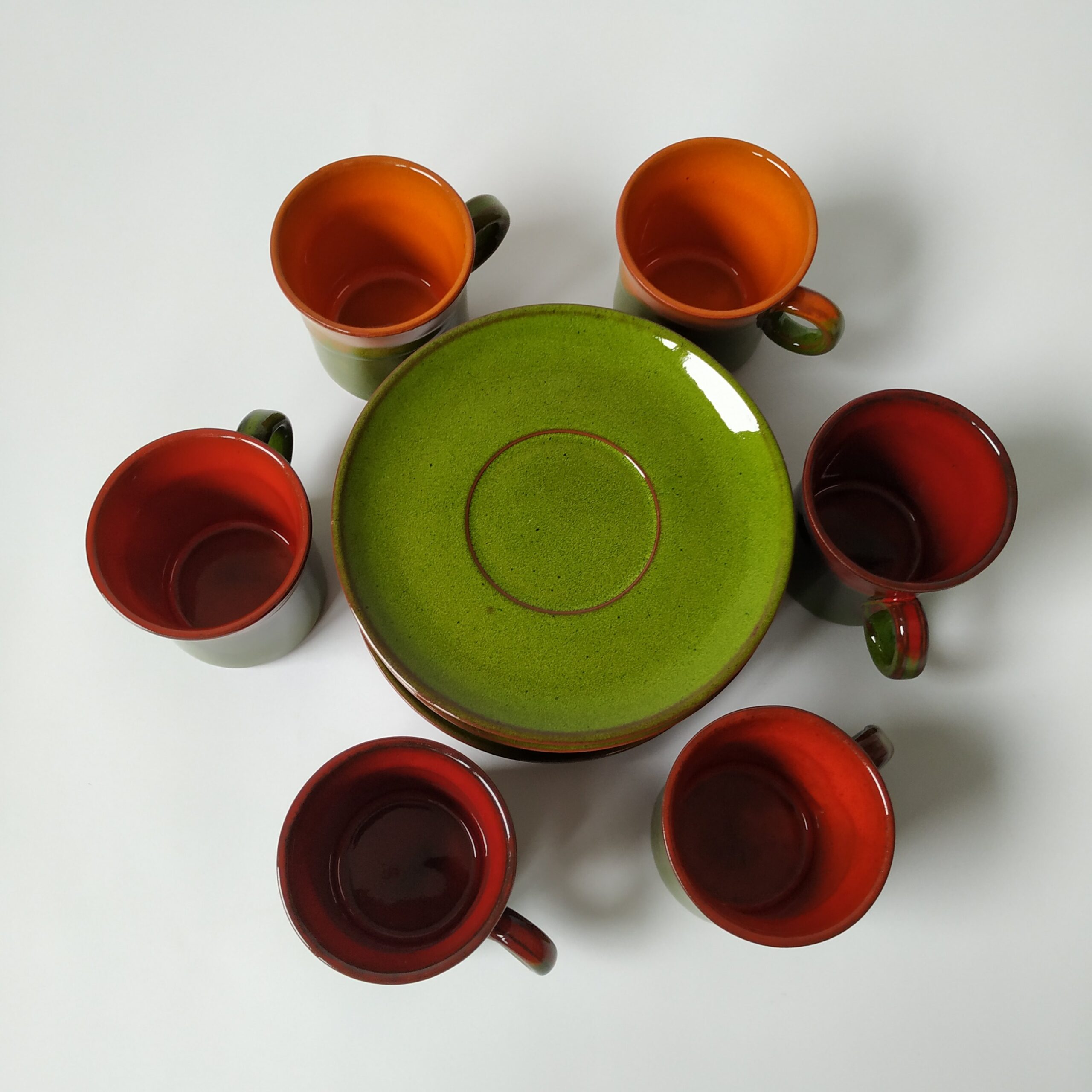 Espressokopjes met schotel in de kleur groen-oranje-rood – 6 stuks – inhoud 100 ml (4)