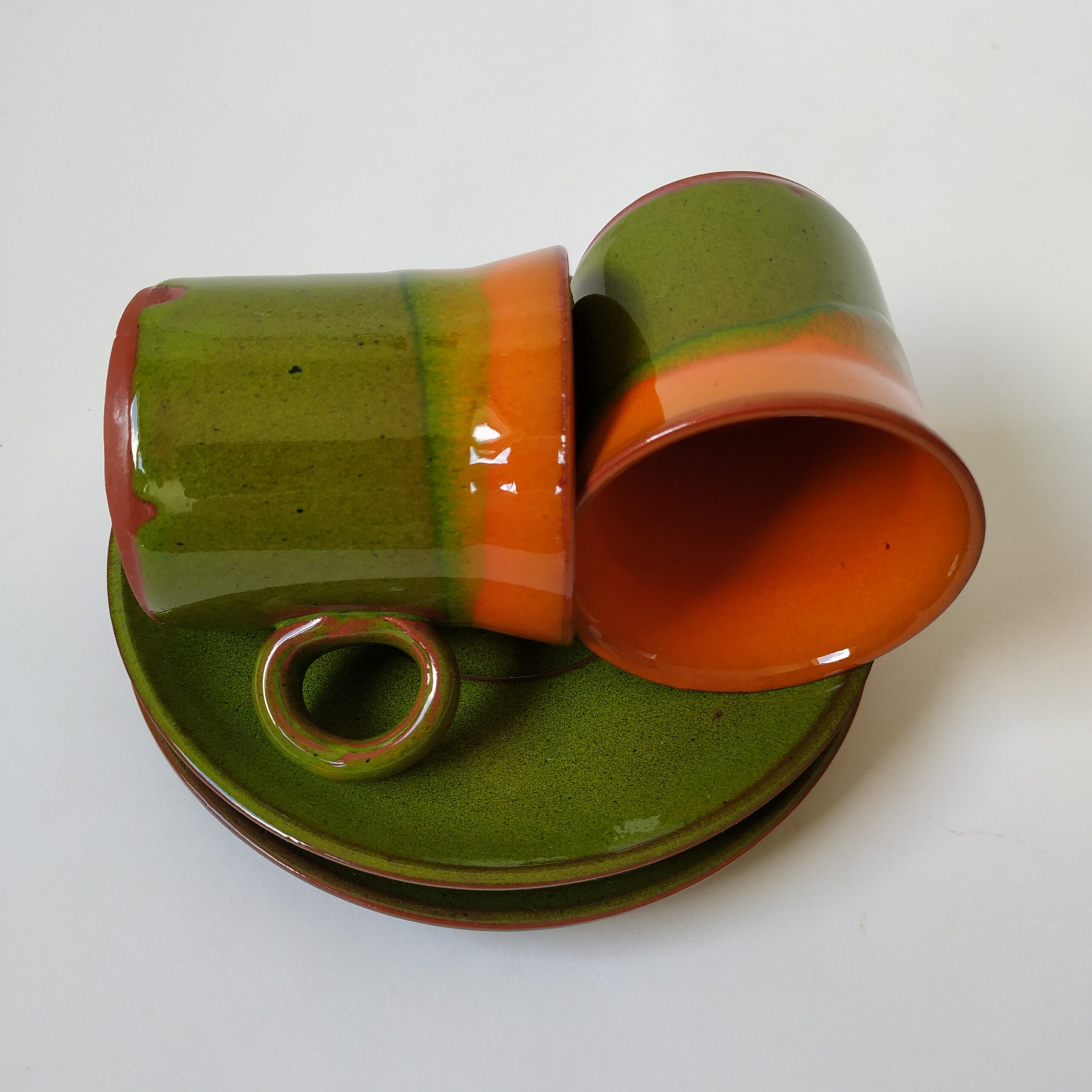 Espressokopjes met schotel – kleur groen-oranje – inhoud 100 ml – 2 stuks (5)