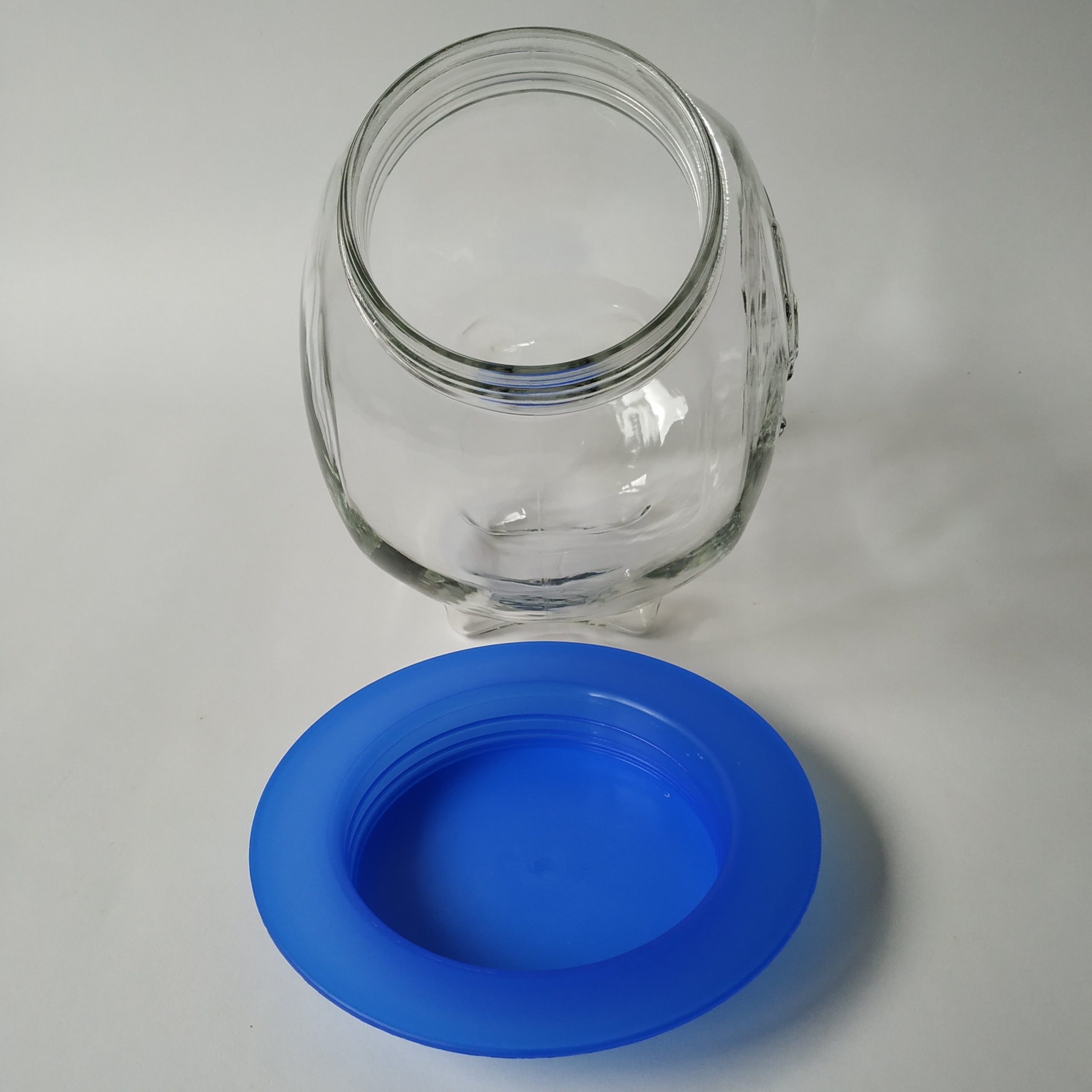 Koek – snoep pot van glas van Borgonovo Italy met blauwe schroefdeksel (6)