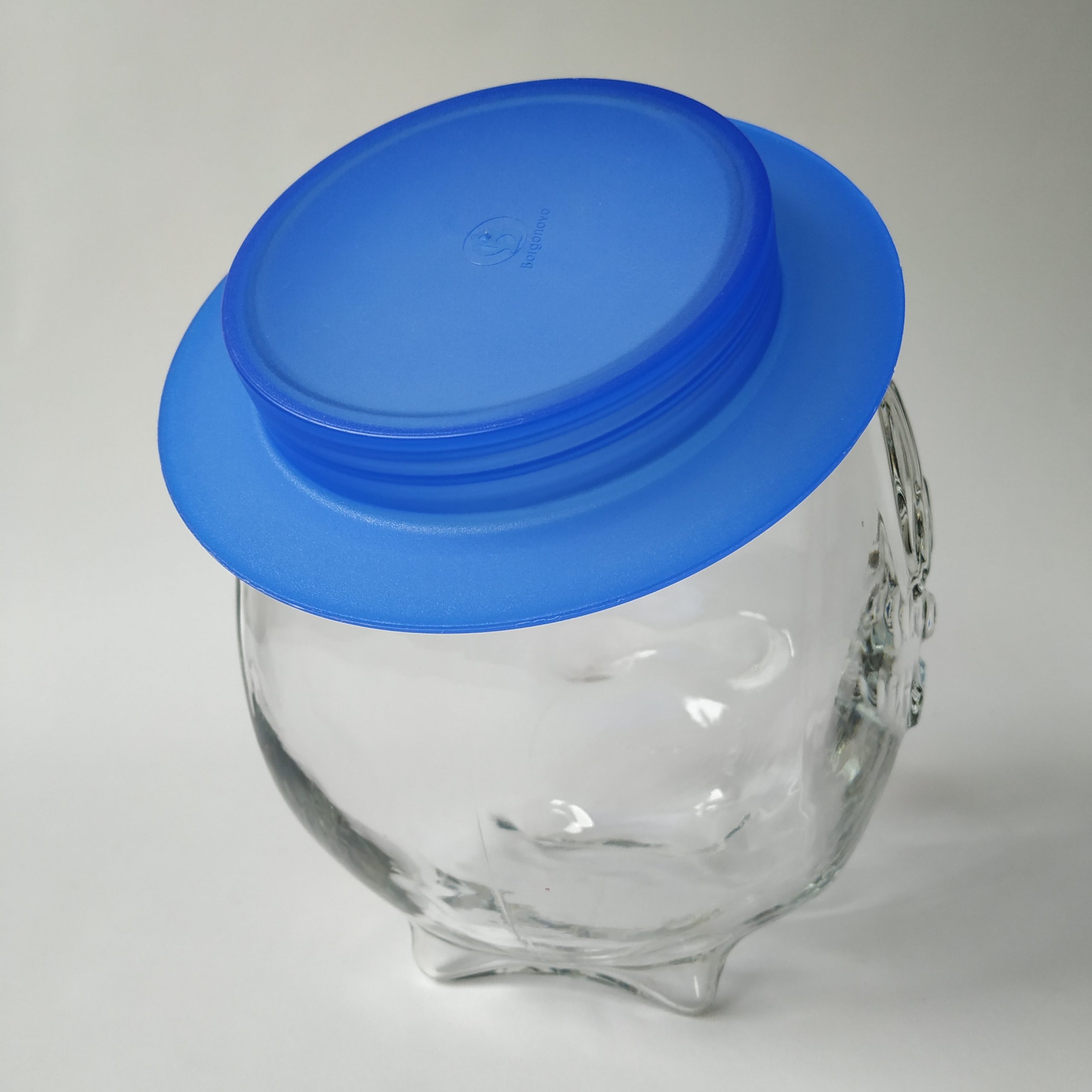 Koek – snoep pot van glas van Borgonovo Italy met blauwe schroefdeksel – afmeting 20x16x20 cm(2)