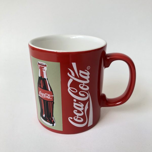 Vintage aardewerk rode mok Coca Cola uit 1997