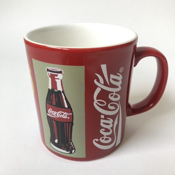 Vintage aardewerk rode mok Coca Cola uit 1997