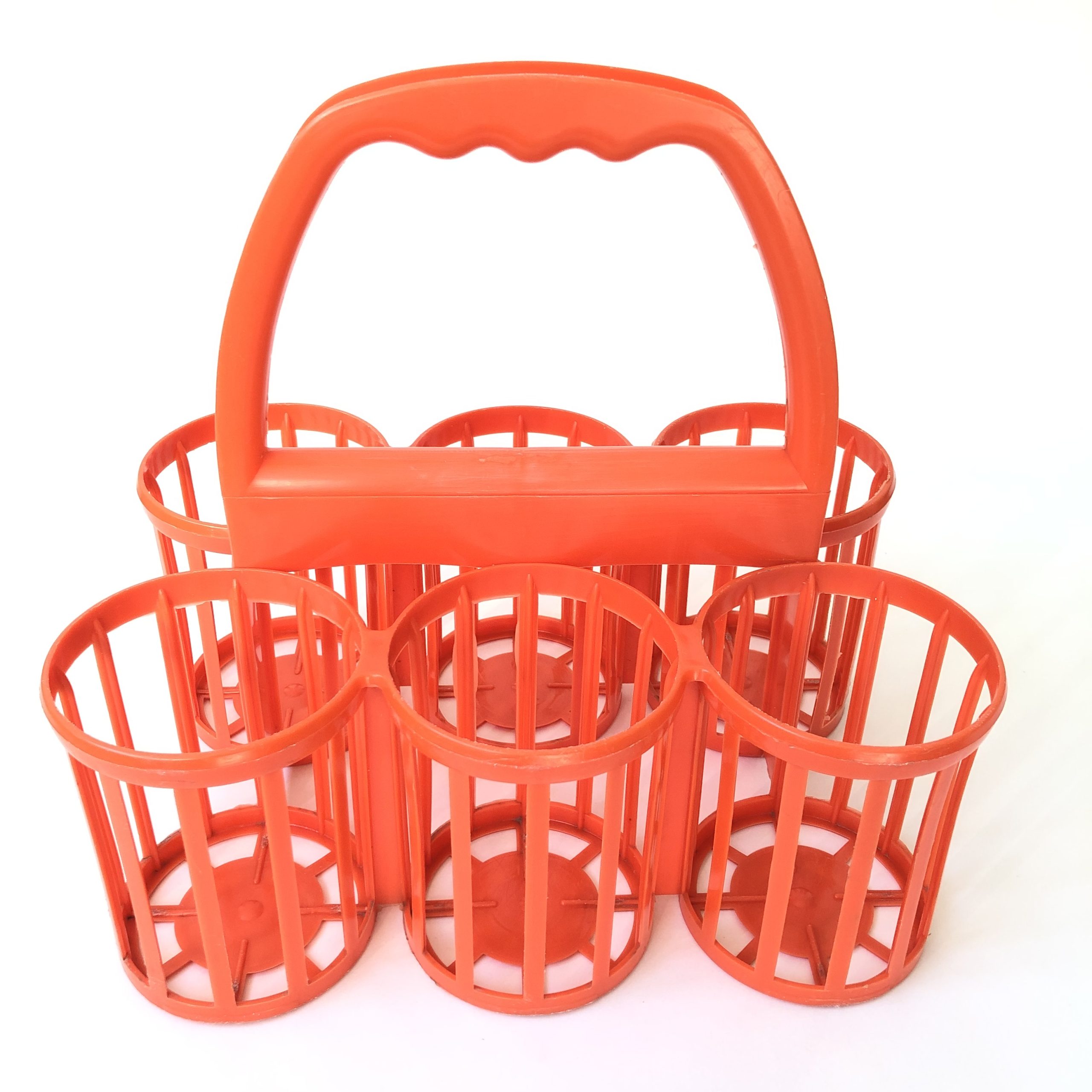 Vintage oranje plastic flessenhouder / flessenrek voor 6 flessen