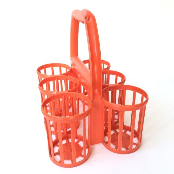 Vintage oranje plastic flessenhouder / flessenrek voor 6 flessen