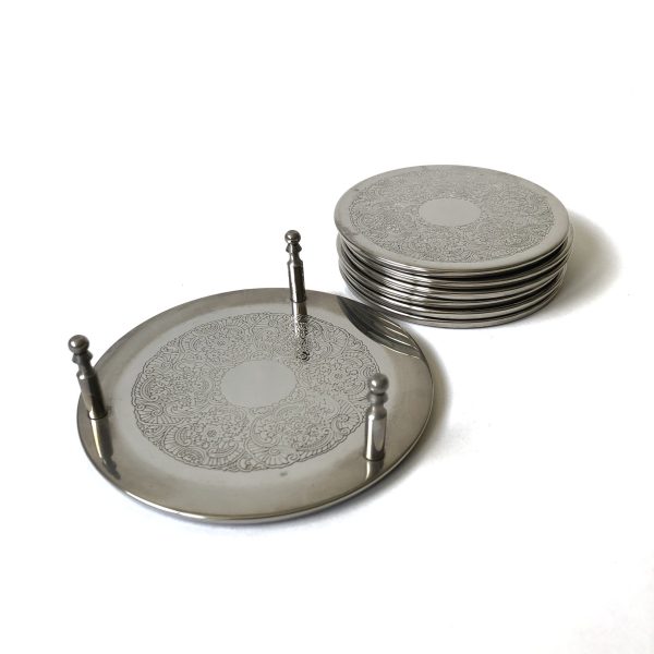 Vintage zilverkleurige onderzetters, 7-delige set