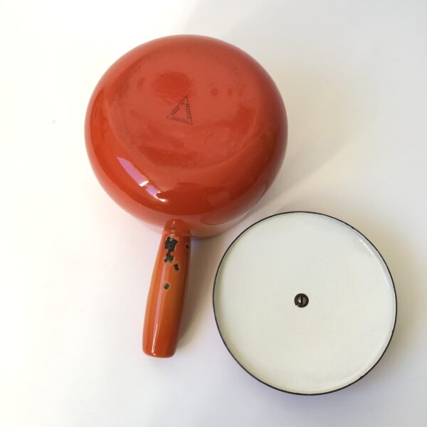 Vintage geëmailleerde oranje pan uit Frankrijk/Aubeco
