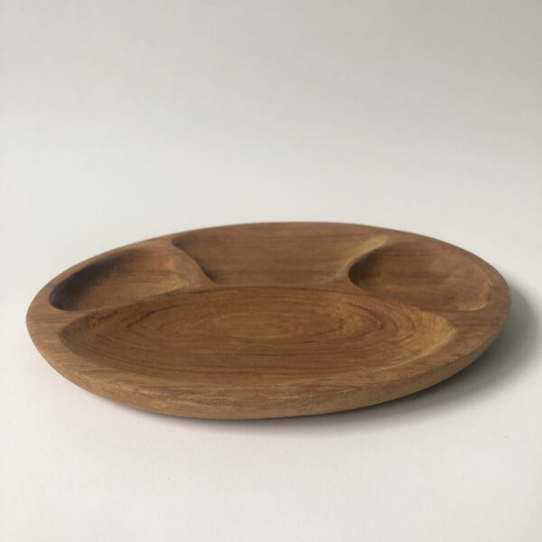 Fonduebord - snackbord van hout -diameter 25 cm - hoogte 2 cm - 4 vaks (3) Vintage decoratieve houten fonduebord / snackbord