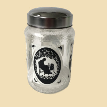 Vintage glazen voorraadpot van Nescafe met een goed afsluitbare schroefdeksel