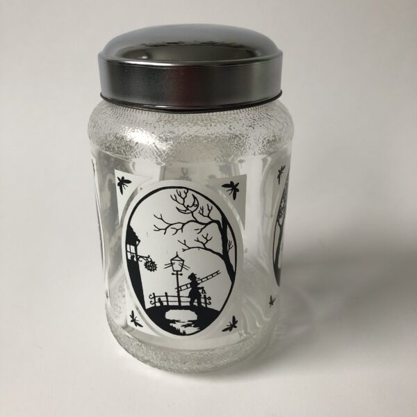 Voorraadpot Nescafe - hoogte 16 cm - diameter 10 cm (2) Vintage glazen voorraadpot van Nescafe met een goed afsluitbare schroefdeksel