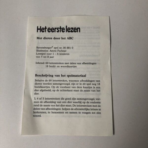 Het eerste lezen van Ravensburger - Jaar 1988 (4) Vintage spel Het eerste lezen van Ravensburger uit 1988, inclusief spelregels