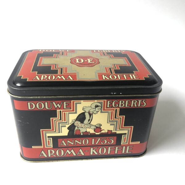 Blik - trommel Douwe Egberts Anno 1753 Aroma Koffie - afmeting 17x12x10,5 cm (1) Vintage blik/trommel van Douwe Egberts Aroma-Koffie