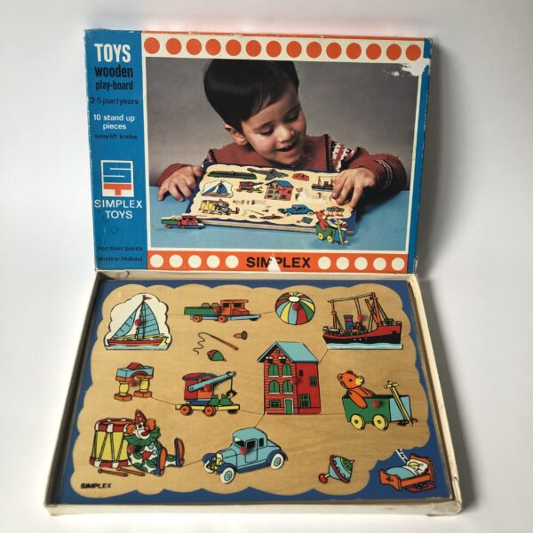 Kinderpuzzel - noppenpuzzel van Simplex - houten figuren kunnen rechtop staan (1) Vintage kinderpuzzel / noppenpuzzel van Simplex Toys, made in Holland