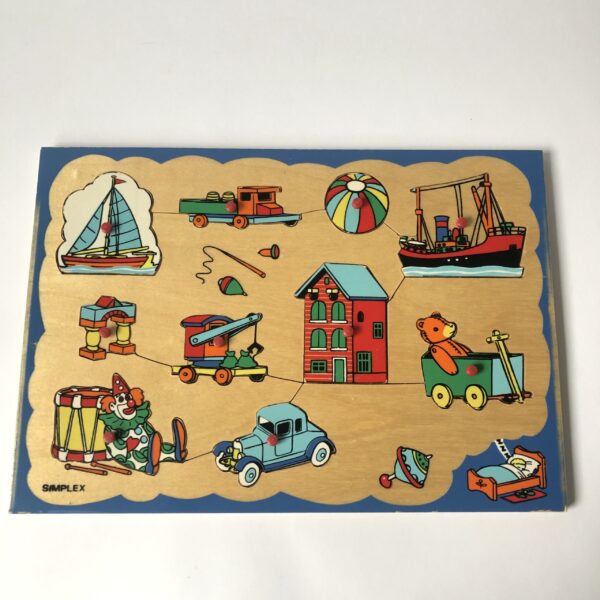 Kinderpuzzel - noppenpuzzel van Simplex - houten figuren kunnen rechtop staan (2) Vintage kinderpuzzel / noppenpuzzel van Simplex Toys, made in Holland