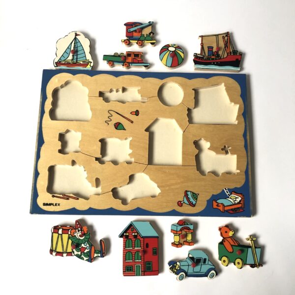 Kinderpuzzel - noppenpuzzel van Simplex - houten figuren kunnen rechtop staan (3) Vintage kinderpuzzel / noppenpuzzel van Simplex Toys, made in Holland