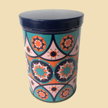 Vintage blik in vrolijke kleuren van Tomado, made in Holland