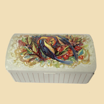 Vintage blik / trommel van Douwe Egberts met afbeeldingen van vogels en bloemen uit de jaren 60