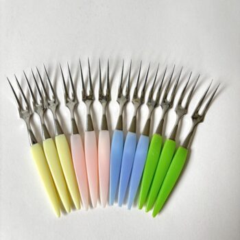 Vintage cocktailvorkjes in 4 verschillende kleuren, 12 stuks