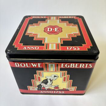 Vintage decoratief (groot) blik / trommel Douwe Egberts Anno 1753