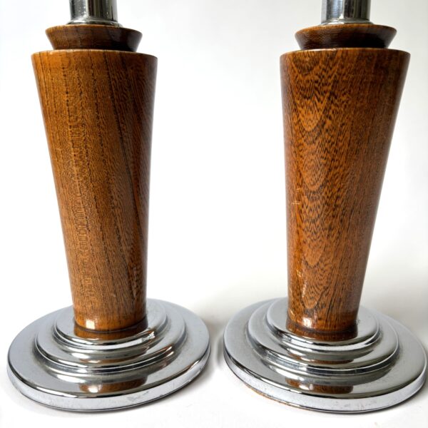 Kaars kandelaars hout met chroom - hoogte 22,5 cm - onderzijde diameter 10 cm - 2 stuks (3)