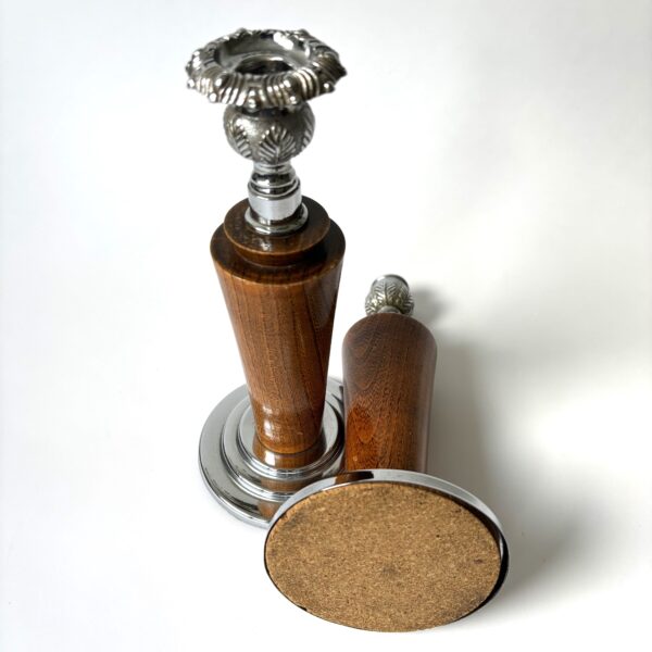 Vintage mooie houten met chroom kaars kandelaars