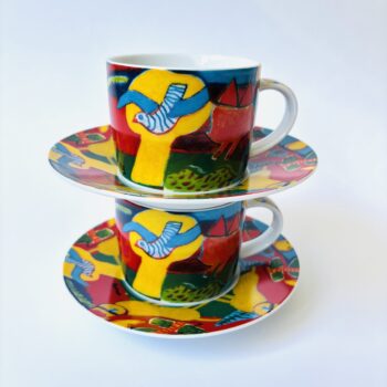 Kop en schotel naar een ontwerp van Corneille getiteld L'été commencant (de zomer begint)