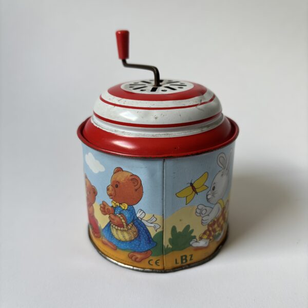 Muziekdoos met handgedraaid mechanisme - tingelend geluid - LBZ - diameter 8 cm (2)