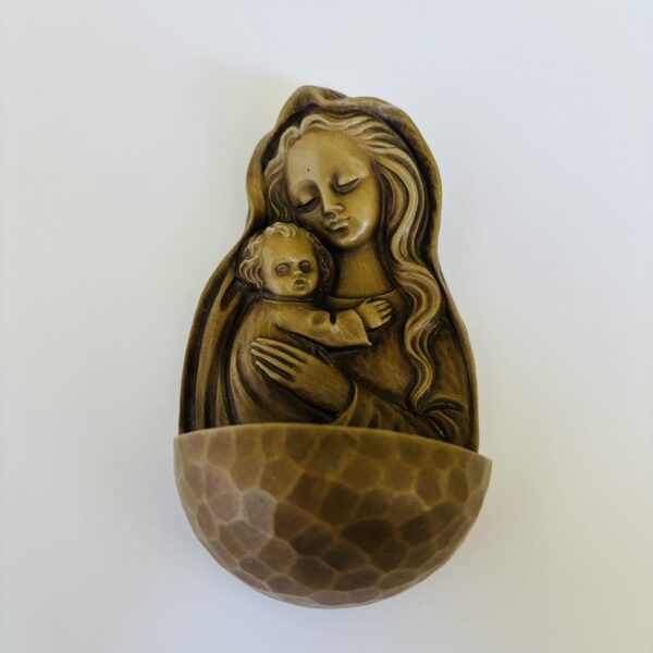 Wijwaterbakje kunststof - 13,5x8x4,5 cm - kleur beige - met ophang mogelijkheid (1) Vintage kunststof beige wijwaterbakje