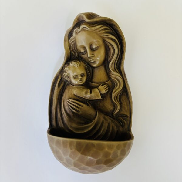 Wijwaterbakje kunststof - 13,5x8x4,5 cm - kleur beige - met ophang mogelijkheid (2) Vintage kunststof beige wijwaterbakje