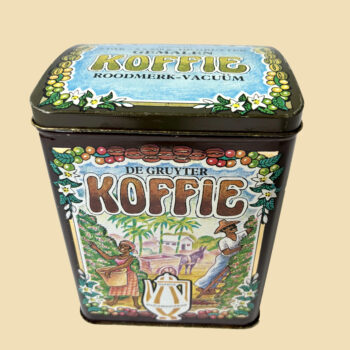 Vintage bewaarblik voor koffie van de bekende Nederlandse winkelketen de Gruyter uit begin jaren 70