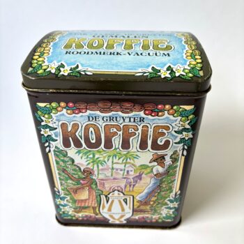 Vintage bewaarblik voor koffie van de bekende Nederlandse winkelketen de Gruyter uit begin jaren 70