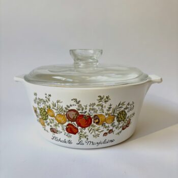 Vintage ovenschaal/braadpan met het patroon L'Echalotte La Marjoleine