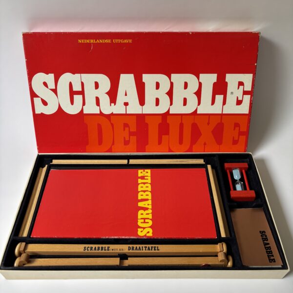Vintage Scrabble de Luxe met draaitafel en zandloper