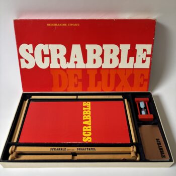 Vintage Scrabble de Luxe met draaitafel en zandloper