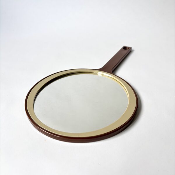 Spiegel in de kleur bruin met beige - made in western-Germany - lengte 30,5 cm - diameter ronding 16 cm (2)