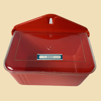 Vintage oranje vendex plastic zoutbak met deksel