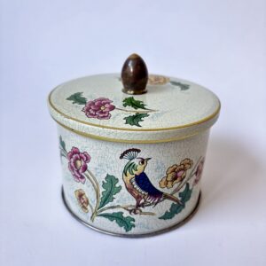Vintage bonbon blik / trommel van Cote D'or gedecoreerd met vogels, bloemen en craquelé